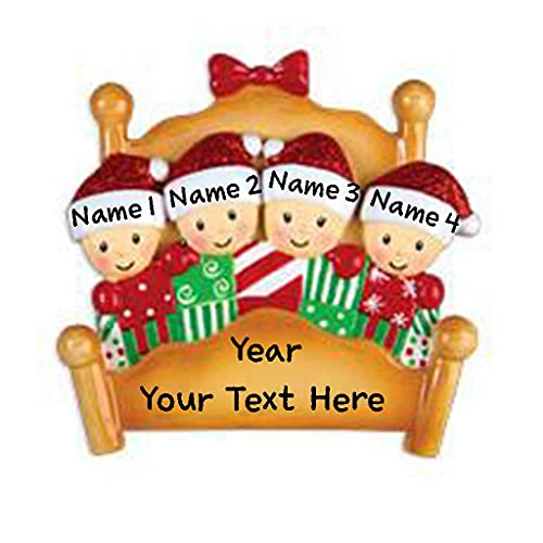 Christmas Morning Bed Family Ornament (Family of 4)