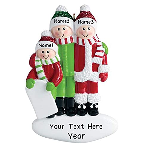 Family Playing in Snow Ornament (Family of 3)