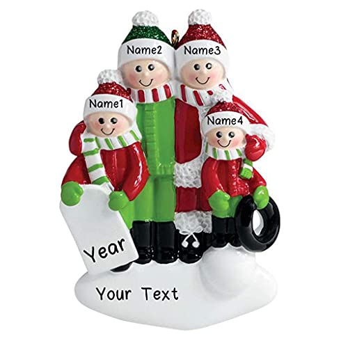 Family Playing in Snow Ornament (Family of 4)