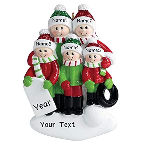 Family Playing in Snow Ornament (Family of 5)