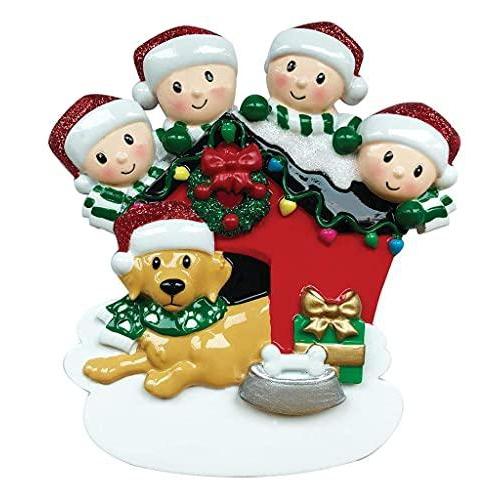 Family with Dog Ornament (Family of 4)