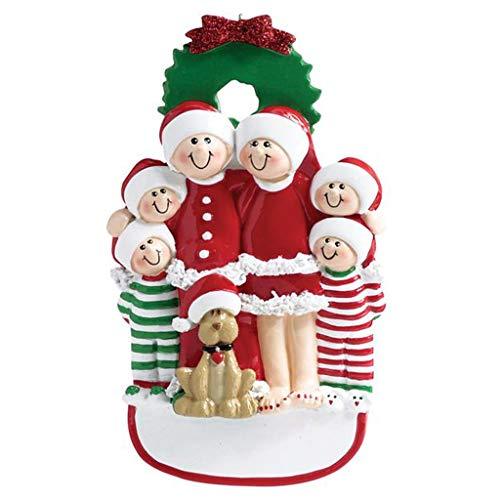 Family with Dog and Ribbon Ornament (Family of 6)