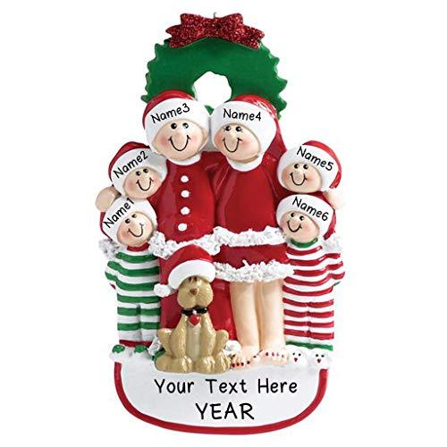 Family with Dog and Ribbon Ornament (Family of 6)