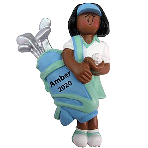 Golfer Girl Personalized Ornament (Female African American)