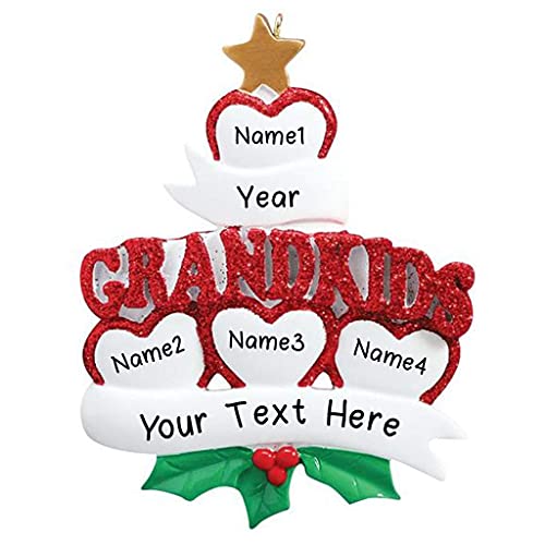 Grandkid Hearts Family Ornament (Family of 4)