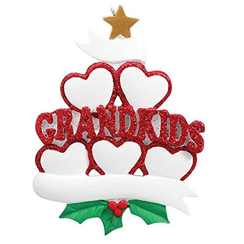 Grandkid Hearts Family Ornament (Family of 5)