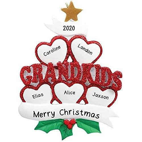 Grandkid Hearts Family Ornament (Family of 5)