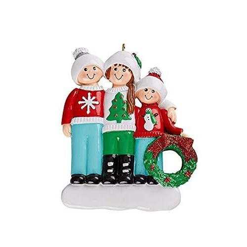 Happy Family Ugly Sweater Ornament (Family of 3)