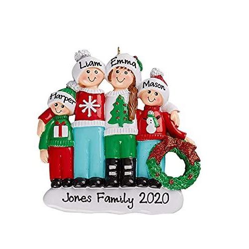 Happy Family Ugly Sweater Ornament (Family of 4)