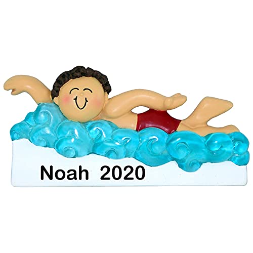 Learning to Swim Boy Personalized Ornament (Male Brunette)