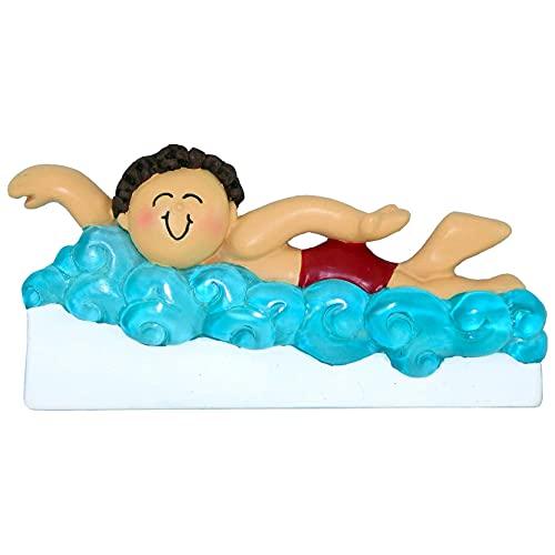 Learning to Swim Boy Personalized Ornament (Male Brunette)