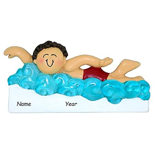 Learning to Swim Boy Personalized Ornament (Male Brunette) Default Title