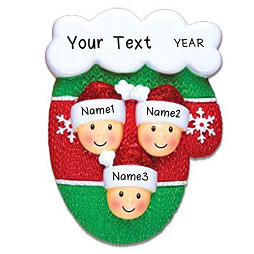 Mitten with Faces Family Ornament (Family of 3)
