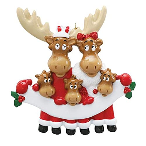 Moose Family in Santa Clothes Ornament (Family of 5)