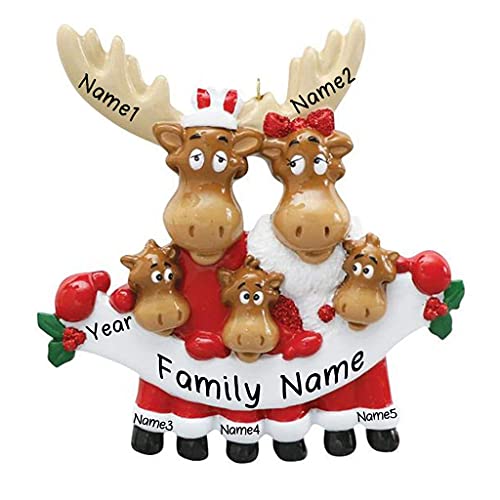 Moose Family in Santa Clothes Ornament (Family of 5)