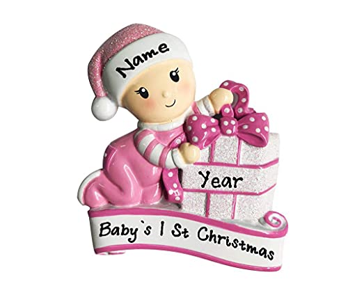 New Baby Opening Present Ornament (Pink)