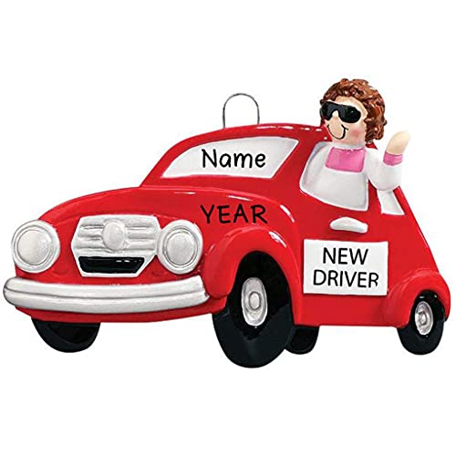 New Driver Girl Ornament (Red Car)