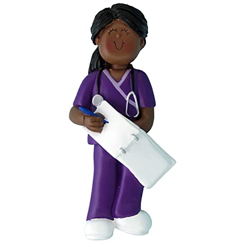 Nurse Girl Ornament (Scrubs Nurse African American)