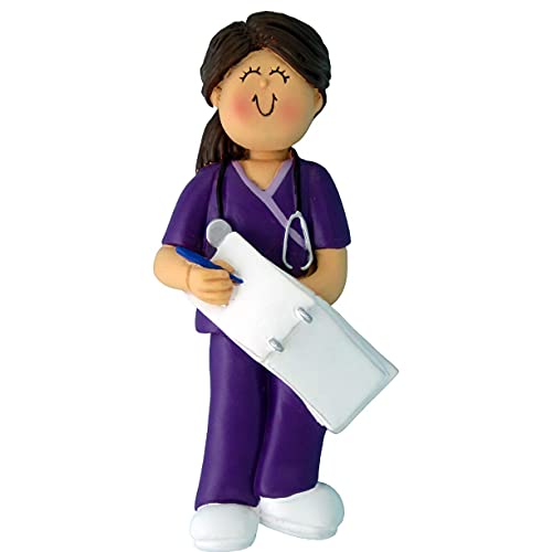 Nurse Girl Ornament (Scrubs Nurse Brunette)