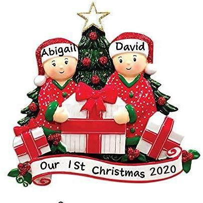 Opening Present Family Pajamas Ornament (Family of 2)