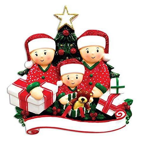 Opening Present Family Pajamas Ornament (Family of 3)