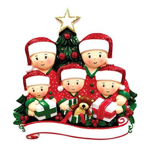 Opening Present Family Pajamas Ornament (Family of 5)