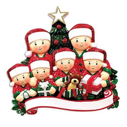 Opening Present Family Pajamas Ornament (Family of 6)