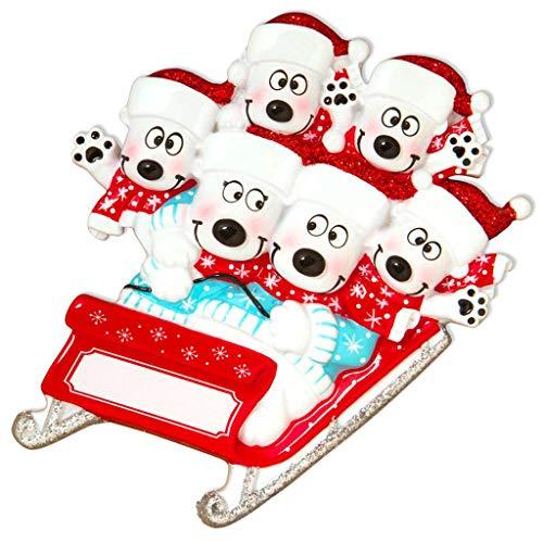 Polar Bears on Sled Sleigh Ornament (Family of 6)