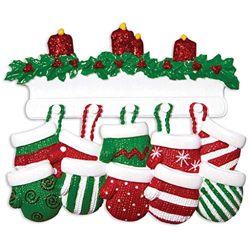 Red Green Mitten Family Ornament (Family of 10)