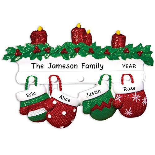 Red Green Mitten Family Ornament (Family of 4)