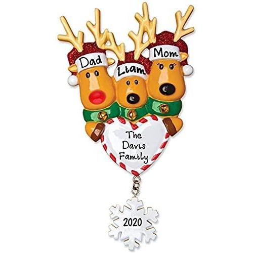 Reindeer Family with Santa Hat Ornament (Family of 3)