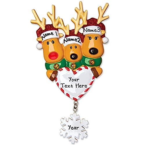 Reindeer Family with Santa Hat Ornament (Family of 3)