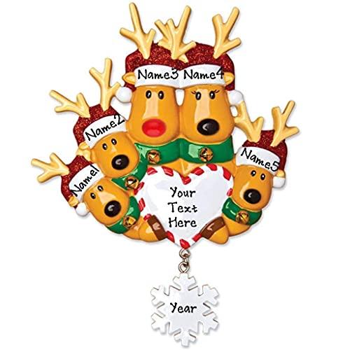 Reindeer Family with Santa Hat Ornament (Family of 5)