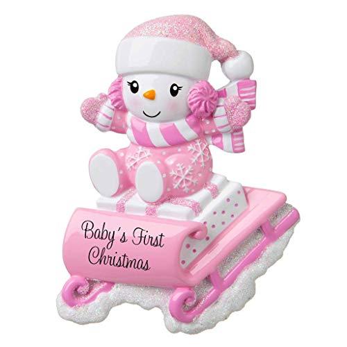 Snow Baby on Sled Ornament (Pink)