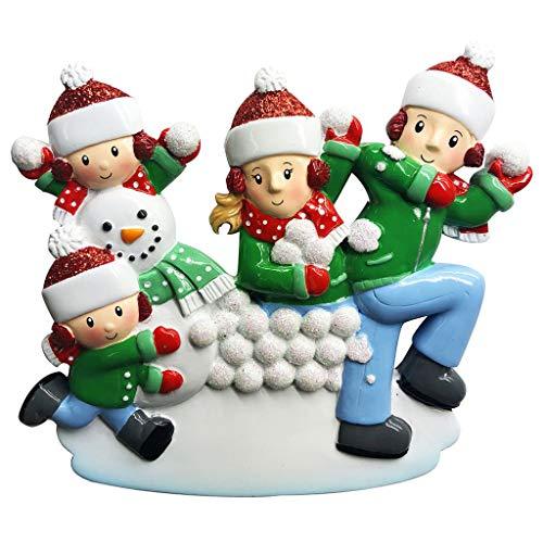 Snowball Fight Family Ornament (Family of 4)