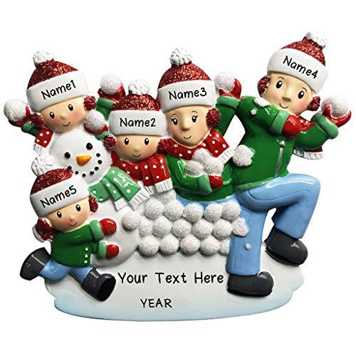 Snowball Fight Family Ornament (Family of 5)