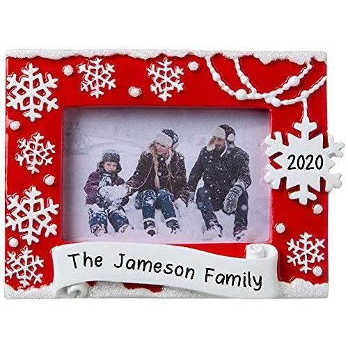 Snowflake Red Picture Frame Ornament