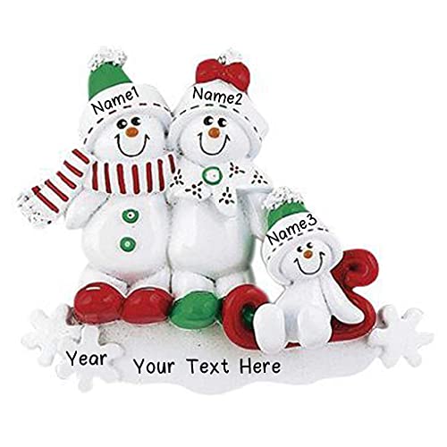 Snowman Sled Ornament (Family of 3)