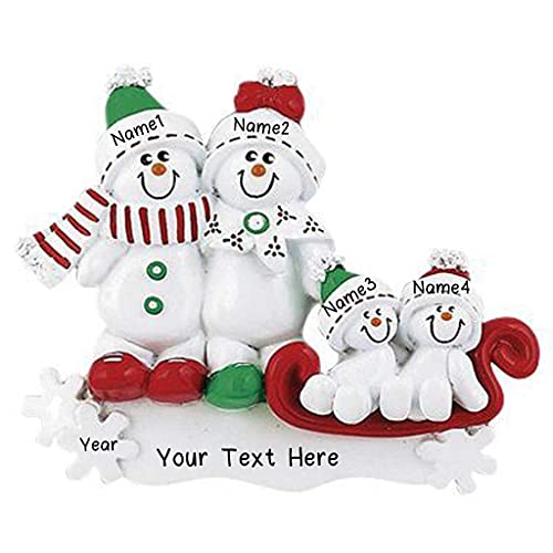 Snowman Sled Ornament (Family of 4)
