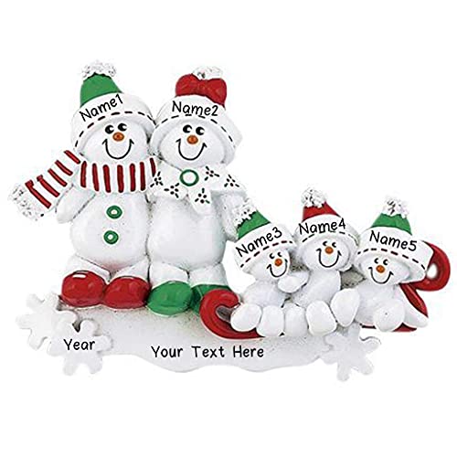 Snowman Sled Ornament (Family of 5)