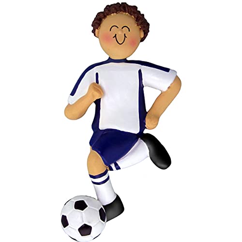 Soccer Boy Ornament (Blue Male Brunette)