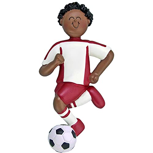 Soccer Boy Ornament (Red Male African American)