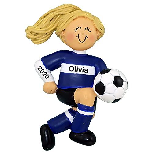 Soccer Child Ornament (Blue Uniform Blonde Girl)