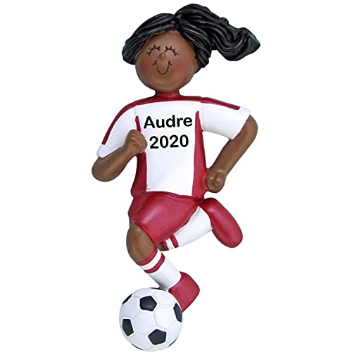 Soccer Girl Ornament (Red Female African American)
