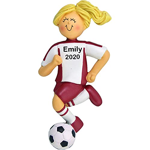 Soccer Girl Ornament (Red Female Blonde)