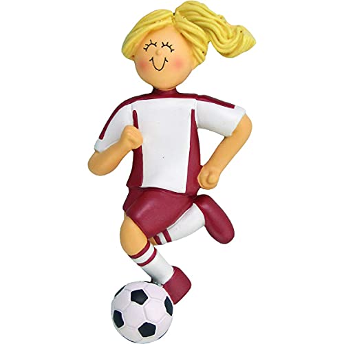 Soccer Girl Ornament (Red Female Blonde)