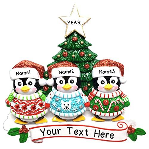 Ugly Christmas Sweater Penguin Family Ornament (Family of 3)