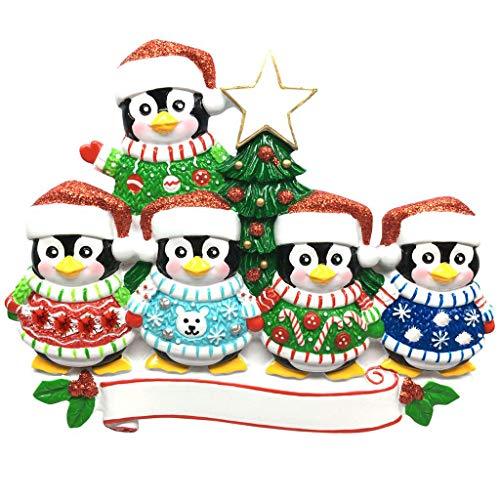 Ugly Christmas Sweater Penguin Family Personalized Ornament (Family of 5)