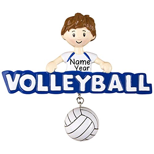 Volleyball Boy Christmas Ornament | Boy Holds Blue Word Dangle Sport Foot